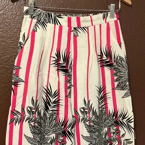 High-Rise Wide Leg Tropical Stripe Pants in Pink/White - Picture 2 of 16